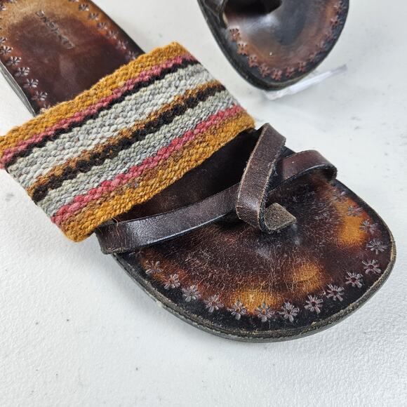 Peruvian Uzutas Leather Sandals Handmade Women 9.5 Boho Flats Woven Thong Loop - Picture 8 of 13